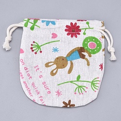 Burlap Pouches Gift Storage Bags, Candy Treat Party Packing Bags, with Polyester Drawstring Cord, Rabbit Pattern, 11.5x11cm