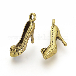 Colgantes de tacones de aguja de aleación de estilo tibetano, zapatos de tacón alto, oro antiguo, 14.5x12x4mm, agujero: 2 mm