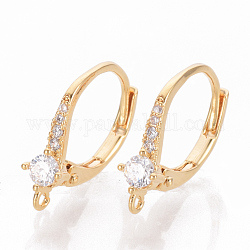 Brass Cubic Zirconia Leverback Earring Findings, with Loop, Nickel Free, Real 18K Gold Plated, 17x12x4mm, Hole: 1mm, pin: 0.7mm