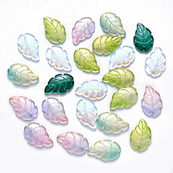 Ciondoli di vetro, ciondoli con foglie tropicali, colore misto, 23.5x15x3.5mm, Foro: 1.5 mm