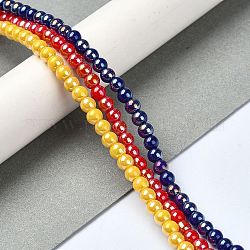 Electroplate Opaque Glass Beads Strands, AB Color Plated, Round, Mixed Color, 4~4.5mm, Hole: 1mm, about 96~100pcs/strand, 14.92''~15.16''(37.9~38.5cm)