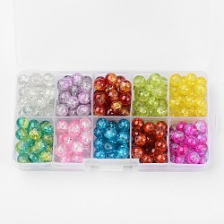 Perles en verre craquelés transparente peint à la bombe, ronde, couleur mixte, 4mm, Trou: 1.3mm, environ 1500~1550 pcs / boîte
