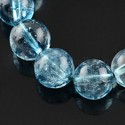 Natural Crackle Quartz Beads Strands, Dyed, Round, Light Sky Blue, 10~11mm, Hole: 1mm, about 39pcs/strand, 15.7inch