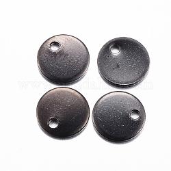 304 charms di tag in bianco in acciaio inossidabile, rotondo e piatto, elettroforesi nera, 8x1mm, Foro: 1 mm