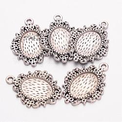 Alloy Pendant Cabochon Settings, Oval, Antique Silver, Tray: 14x10mm, 26x19x2mm, Hole: 1.5mm