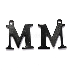 304 Stainless Steel Alphabet Charms, Electrophoresis Black, Letter.M, 12~12.5x7~14.5x0.7~1mm, Hole: 1mm