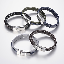 Geflochtenen Lederband Armbänder, 304 mit Edelstahl Magnetschließen, Mischfarbe, 8-5/8 Zoll (220 mm), 36x13x8 mm