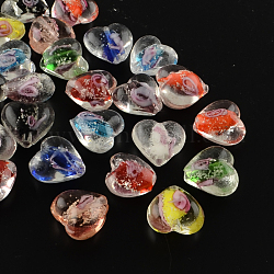 Perles vernissées lumineuses manuelles de fleurs intérieures, cœur, couleur mixte, 15~16x15~16x9~10mm, Trou: 1~2mm