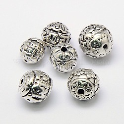 Mixed Brass Round Beads, Nickel Free, Antique Silver, 7~14mm, Hole: 1~2mm