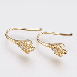 Brass Earring Hooks, with Cubic Zirconia and Horizontal Loop, teardrop, Nickel Free, Real 18K Gold Plated, 16x5x3mm, Hole: 1mm, 18 Gauge, Pin: 1mm