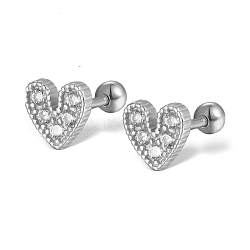 Boucles d'oreilles coeur en zircone cubique pour femmes, bijoux en argent sterling 925 rhodié, platine, 6x6.5mm