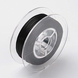 Hilo de cristal elástico plano teñido ecológico japonés, Hilo de cuentas elástico, para hacer la pulsera elástica, piso, negro, 0.6mm, Alrededor de 60m / roll (65.62yards / roll)