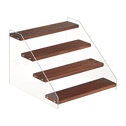 NBEADS 4 Tier Wood Display Stand, Clear Acrylic Display Shelf Riser Tiered Wooden Cupcake Stand for Vendors Cupcakes Perfumes Candies Cosmetics Decoration, 20.5x21.5x15.8cm