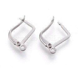 304 Stainless Steel Hoop Earring Findings with Latch Back Closure, Stainless Steel Color, 15~16x13~13.5x2mm, Hole: 1.6mm, Pin: 0.6x1mm