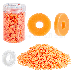 Perles d'argile polymère faites à la main écologiques par sunnyclue, disque / plat rond, perles heishi, rouge-orange, 6x1mm, Trou: 2mm, 170g (environ 3995pcs)
