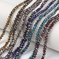 Placcare trasparente perle di vetro fili, metà nero placcato, sfaccettato, rondelle, colore misto, 6x5mm, Foro: 1 mm, circa 85~88pcs/filo, 16.1~16.5 pollice (41~42 cm)