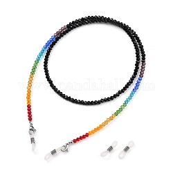 Chakra lunettes chaînes, tour de cou pour lunettes, avec perles de verre transparentes rondelles facettées et 304 fermoir mousqueton en acier inoxydable, noir, 27.95 pouce (71 cm)
