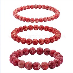 Ensemble de bracelets extensibles en perles rondes en jaspe impérial synthétique 3 pièces 3 tailles, bijoux en pierres précieuses pour femmes, rouge foncé, diamètre intérieur: 2-1/8 pouce (5.5 cm), perles: 6~10 mm, 1pc / taille