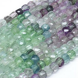 Chapelets de perles en fluorite naturel, facette, carrée, 4.5~5x4.5~5x4.5~5mm, Trou: 0.8mm, Environ 73 pcs/chapelet, 15.15 pouce (38.5 cm)
