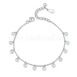 Bracelets à breloques en argent sterling plaqué rhodium avec 925 zircone cubique, bracelets chaînes câblées pour femmes, platine, 5-1/2 pouce (14 cm)