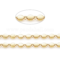 Brass Handmade Beaded Chain, with Spool, for Craft Jewelry Making, Long-Lasting Plated, Unwelded, Oval, Real 18K Gold Plated, 8.5x4x2.3mm, about 32.8 Feet(10m)/roll