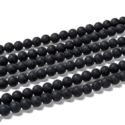 Natürliche schwarze Achat Perle Stränge, matt, Runde, 6 mm, Bohrung: 1 mm, ca. 65 Stk. / Strang, 15.7 Zoll