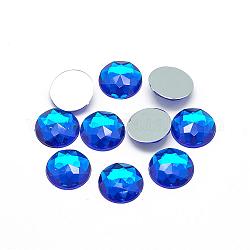 Acryl Strass Cabochons flach zurück, facettiert, Boden versilbert, halbrund / Dome, Blau, 25x5.5 mm