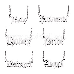 Kissitty 6Pcs 6 Style 304 Stainless Steel Word Pendant Necklace, Dainty Jewelry for Women, Stainless Steel Color, 18.39~20.08 inch(46.7~51cm), 1pc/style
