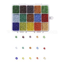 375G 15 Colors 12/0 Grade A Round Glass Seed Beads, Silver Lined, Mixed Color, 2x1.5mm, Hole: 0.3mm, 25g/color, about 25000pcs/box