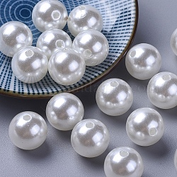Abalorios de acrílico de la perla de imitación, teñido, redondo, blanco, 5x4.5mm, agujero: 1 mm, aproximamente 10000 unidades / libra