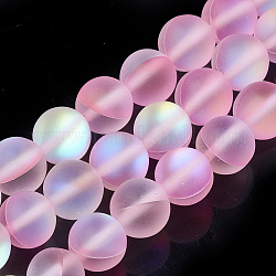 Synthetische Mondstein Perlen Stränge, holographische Perlen, gefärbt, matt, Runde, rosa, 6 mm, Bohrung: 0.5 mm, 65 Stk. / Strang, 15.7 Zoll