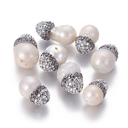 Natur kultivierten Süßwasser Perlen, mit Fimo Strass, Träne, lichtgrau, 17~25x12~15 mm, Bohrung: 0.8 mm