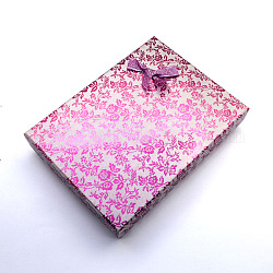 Прямоугольник картона комплект ювелирных изделий коробки, 2 слот, с внешними бантом и губкой внутри, для кольца и серьги, розовый жемчуг, 83x53x27 мм