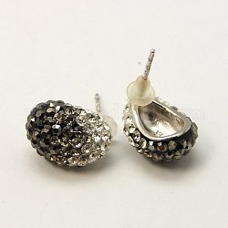 Austrian Crystal Ear Studs, with Polymer Clay and 925 Sterling Silver Findings, Conch, 280_Jet, 13x9mm, Pin: 0.8mm