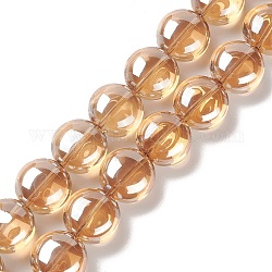 Brins de perles de verre de galvanoplastie transparentes, perle plaquée lustre, plat rond, Sandy Brown, 12x8mm, Trou: 1.2mm, Environ 50 pcs/chapelet, 24.41'' (62 cm)