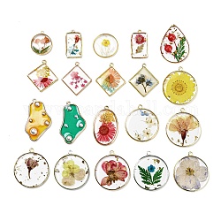Alloy with Brass Epoxy Resin Pendants, Flower, 26~37x14.5~30x3~6.5mm, Hole: 1.3~2.5mm