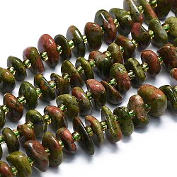 Perline Unakite naturali fili, pezzo, 7~13x8~9x3~4mm, Foro: 1 mm, circa 75pcs/filo, 14.76'' (37.5 cm)