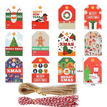 Étiquettes en papier thème noël, avec corde de coton et corde de chanvre, étiquettes cadeaux accrocher des étiquettes, pour Noël décorer, couleur mixte, calibreur de papier : 20x18.5 cm