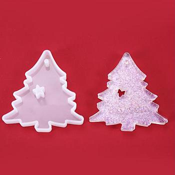 Moules en silicone pendant, moules de résine, pour la résine UV, fabrication de bijoux en résine époxy, arbre de Noël, blanc, 69x66x8mm, Trou: 2.5mm
