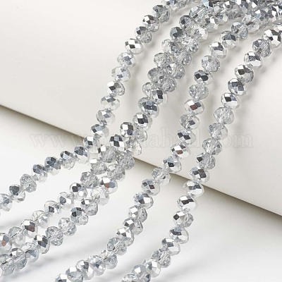 10 Strds Electroplate Glass Beads Rondelle Faceted Half Silver Plated Tiny 4x3mm 