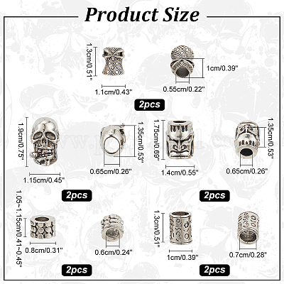 UNICRAFTALE Lot De 10 Perles Européennes En Acier Inoxydable De 4 à 6