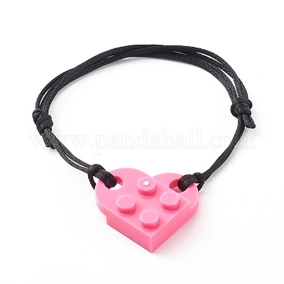 Resin Building Blocks Link Bracelets with Adjustable Nylon Cord Heart Hot Pink Inner Diameter 1 3 4 3 1 4 inch 4.6 8.3cm