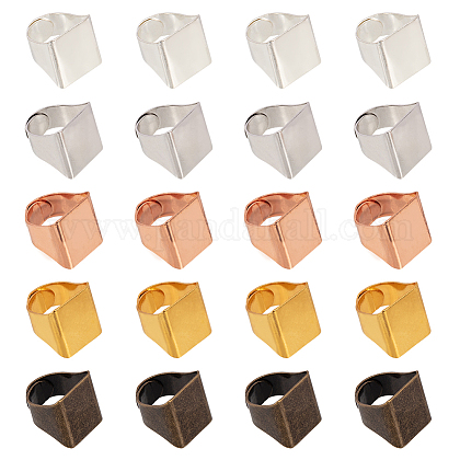 PandaHall 30pcs 5 Colors Brass Ring Blanks Pad Rectangle Ring Pad Adjustable Finger Ring Base for Embellishment Jewelry Making RJEW-PH0001-01-1