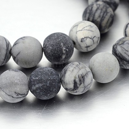 Bereift runde natürliche schwarze Seide Stein / Netstone Perlenstränge G-J276-65-10mm-1
