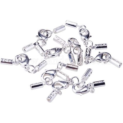 PandaHall 10 Sets Brass Fold Over Cord Ends Terminators Crimp End Tips with Lobster Claw Clasps 35x7mm for Jewelry Making KK-PH0003-11S-1