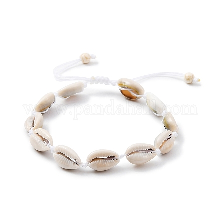 Cavigliera con perline intrecciate in conchiglia naturale con perline turchesi sintetiche AJEW-AN00561-03-1