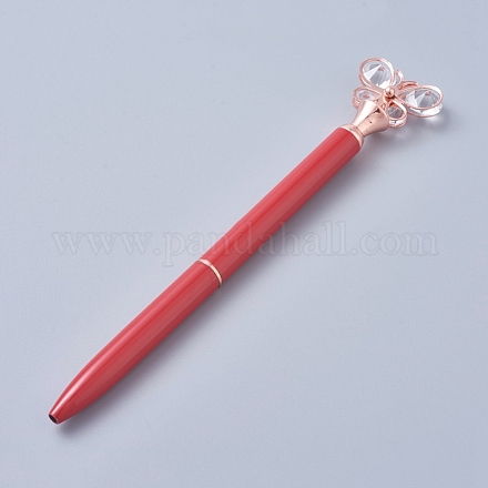 Bolígrafos de metal de cristal de diamantes de imitación de mariposa AJEW-K026-04H-1