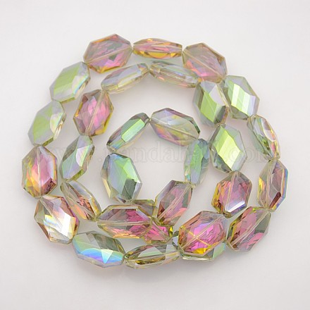 Hexagon Electroplate Rainbow Plated Glass Beads Strands EGLA-P008-F03-1