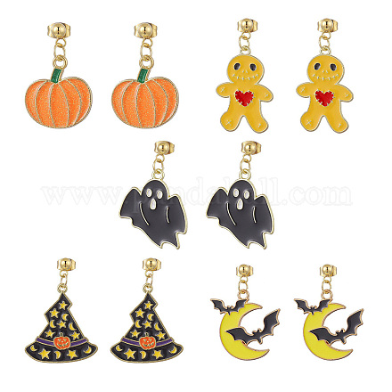 Halloween Theme Alloy Enamel Dangle Stud Earrings EJEW-JE05247-1