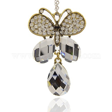Antique collier papillon en strass en alliage d'or grands pendentifs PALLOY-J209-01AG-1